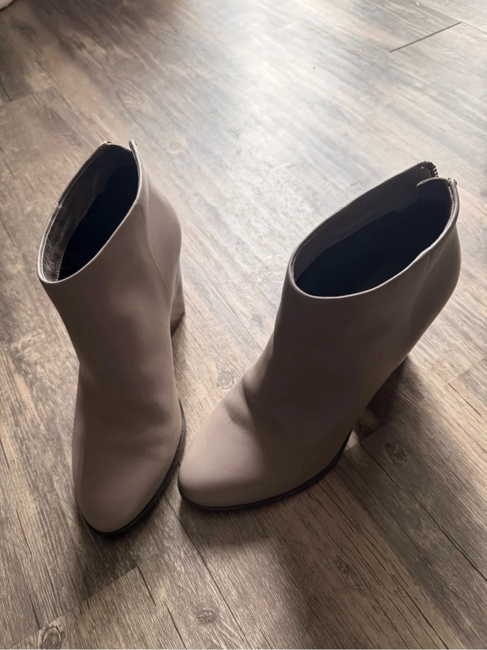 Cole Haan Women's Dey Taupe Leather Ankle Bootie with Stacked Heel 8.5
